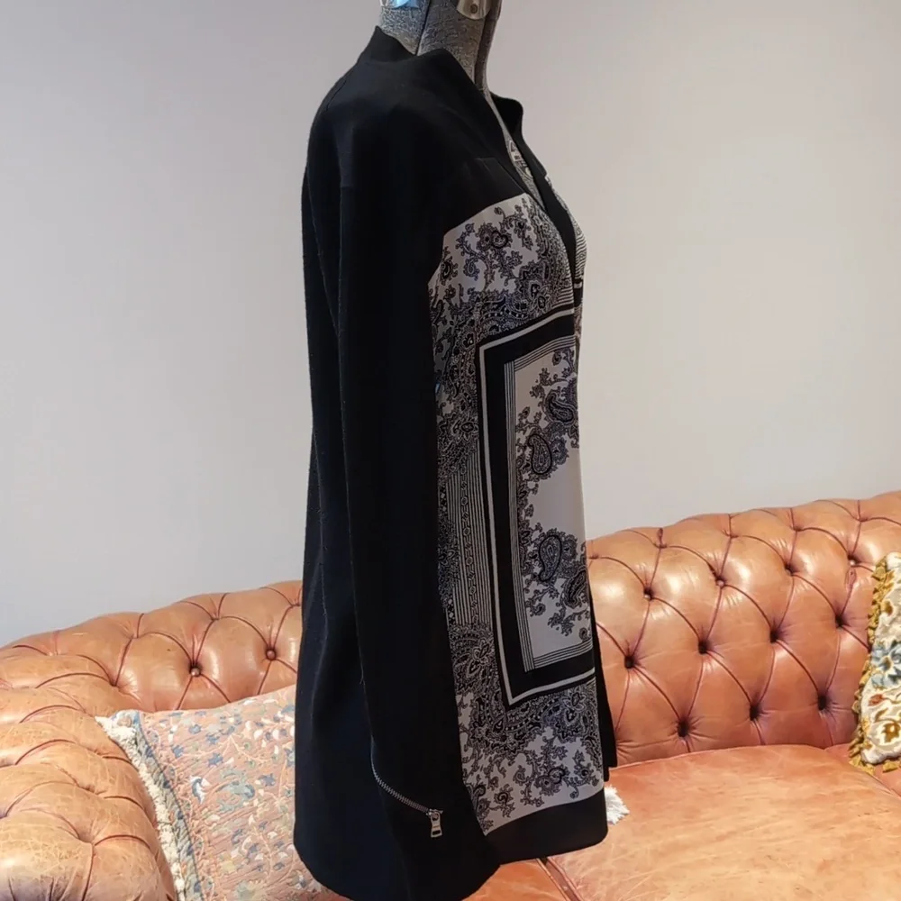 Sandro Black White Paisley Silk Wool Cardigan - Picture 8 of 10